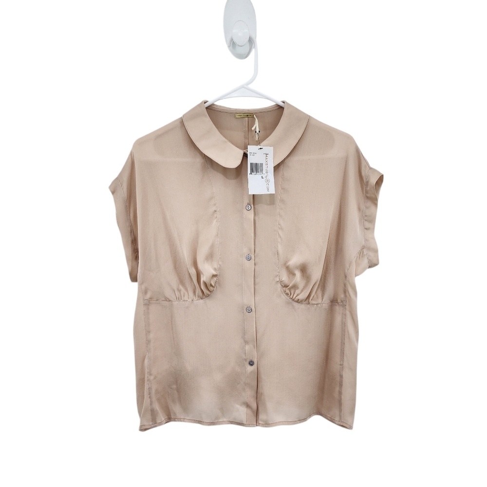 Max Studio Vintage Women's 100% Silk Button Front Lightweight Top - L